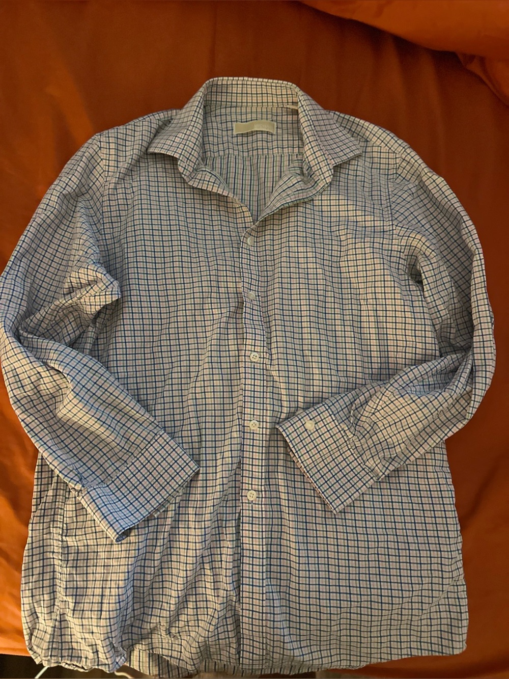 Michael Kors White, pink and Blue Windowpane Dress Shirt